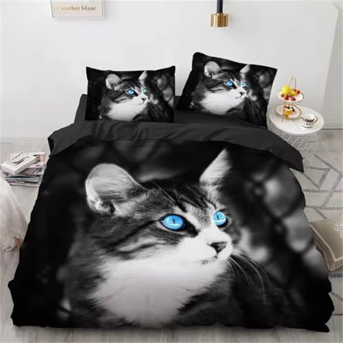 NDXRWDZR Bettwäsche 200x220 Schwarze Katze Bettwäsche-Set mit Reißverschluss Schließung für Erwachsene Kinder Weicher Atmungsaktive Mikrofaser Bettbezug + 2 Kopfkissenbezug 80x80 cm von NDXRWDZR
