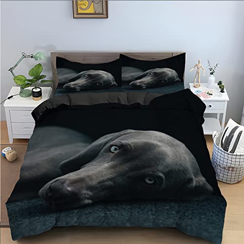 NDXRWDZR Bettwäsche 200x220 Schwarzer Weimaraner Bettwäsche-Set mit Reißverschluss Schließung Bettbezug für Erwachsene Kinder Weicher Atmungsaktive Mikrofaser Bettwäsche + 2 Kopfkissenbezug 80x80 cm von NDXRWDZR