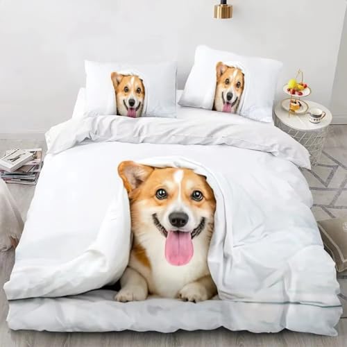 NDXRWDZR Bettwäsche 200x220 SüßEr Corgi Bettwäsche-Set mit Reißverschluss Schließung für Erwachsene Kinder Weicher Atmungsaktive Mikrofaser Bettbezug + 2 Kopfkissenbezug 80x80 cm von NDXRWDZR