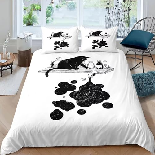 NDXRWDZR Bettwäsche 200x220 WeißE Katze Bettwäsche-Set mit Reißverschluss Schließung für Erwachsene Kinder Weicher Atmungsaktive Mikrofaser Bettbezug + 2 Kopfkissenbezug 80x80 cm von NDXRWDZR