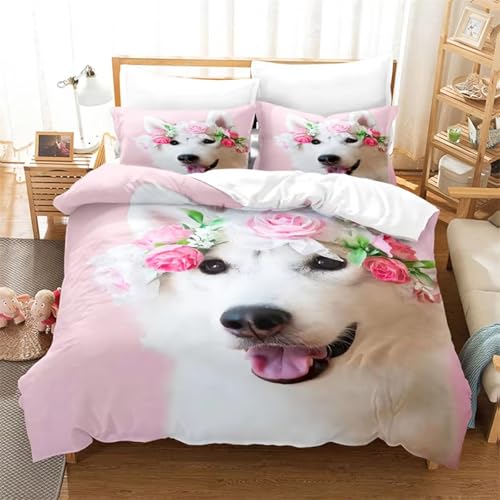 NDXRWDZR Bettwäsche 200x220 WeißEr Hund Bettwäsche-Set mit Reißverschluss Schließung für Erwachsene Kinder Weicher Atmungsaktive Mikrofaser Bettbezug + 2 Kopfkissenbezug 80x80 cm von NDXRWDZR