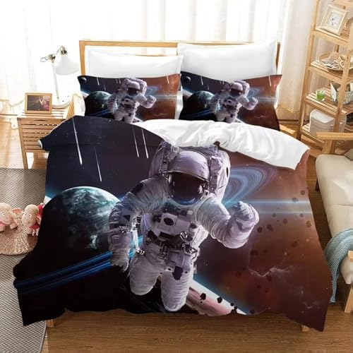 NDXRWDZR Bettwäsche 220x240 Astronaut Im Weltraum Bettwäsche-Set mit Reißverschluss Schließung für Erwachsene Kinder Weicher Atmungsaktive Mikrofaser Bettbezug + 2 Kopfkissenbezug 80x80 cm von NDXRWDZR