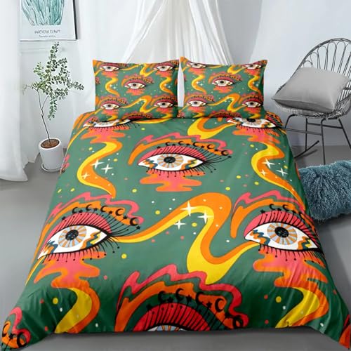 NDXRWDZR Bettwäsche 220x240 Augen Bettwäsche-Set mit Reißverschluss Schließung für Erwachsene Kinder Weicher Atmungsaktive Mikrofaser Bettbezug + 2 Kopfkissenbezug 80x80 cm von NDXRWDZR