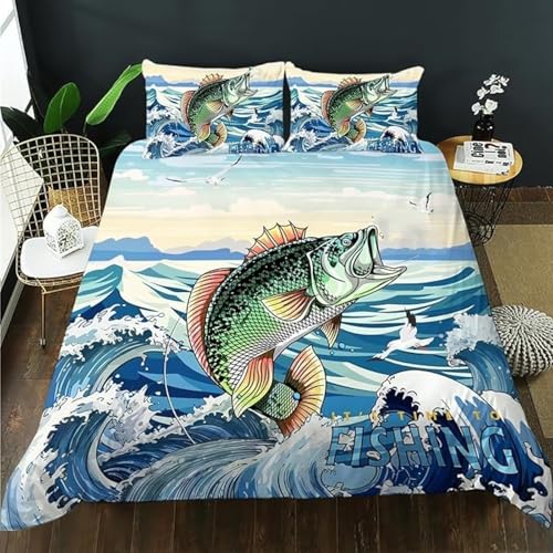 NDXRWDZR Bettwäsche 220x240 Blauer Fisch Im Meer Bettwäsche-Set mit Reißverschluss Schließung für Erwachsene Kinder Weicher Atmungsaktive Mikrofaser Bettbezug + 2 Kopfkissenbezug 80x80 cm von NDXRWDZR