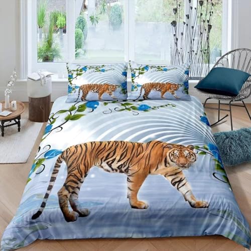 NDXRWDZR Bettwäsche 220x240 Brauner Tiger Bettwäsche-Set mit Reißverschluss Schließung für Erwachsene Kinder Weicher Atmungsaktive Mikrofaser Bettbezug + 2 Kopfkissenbezug 80x80 cm von NDXRWDZR
