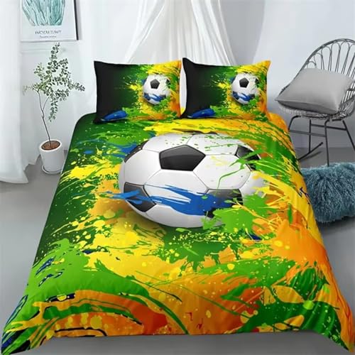 NDXRWDZR Bettwäsche 220x240 FußBall Bettwäsche-Set mit Reißverschluss Schließung für Erwachsene Kinder Weicher Atmungsaktive Mikrofaser Bettbezug + 2 Kopfkissenbezug 80x80 cm von NDXRWDZR