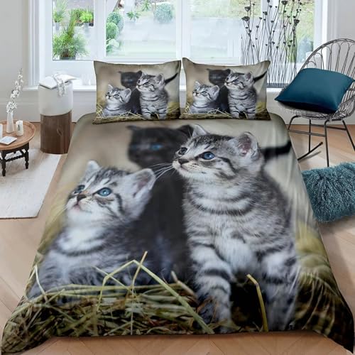 NDXRWDZR Bettwäsche 220x240 Grau Katze Bettwäsche-Set mit Reißverschluss Schließung für Erwachsene Kinder Weicher Atmungsaktive Mikrofaser Bettbezug + 2 Kopfkissenbezug 80x80 cm NDXRWDZR Bettwäsche 220x240 Grau Katze Bettwäsche-Set mit Reißverschluss Schließung für Erwachsene Kinder Weicher Atmungsaktive Mikrofaser Bettbezug + 2 Kopfkissenbezug 80x80 cm von NDXRWDZR
