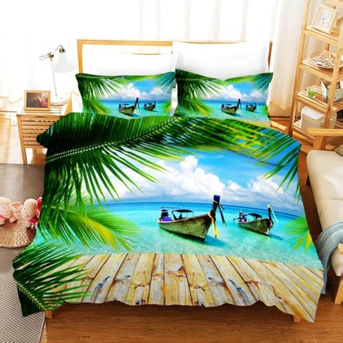 NDXRWDZR Bettwäsche 220x240 Hawaii-Strand Bettwäsche-Set mit Reißverschluss Schließung für Erwachsene Kinder Weicher Atmungsaktive Mikrofaser Bettbezug + 2 Kopfkissenbezug 80x80 cm von NDXRWDZR