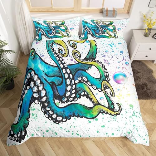NDXRWDZR Bettwäsche 220x240 Oktopus Bettwäsche-Set mit Reißverschluss Schließung für Erwachsene Kinder Weicher Atmungsaktive Mikrofaser Bettbezug + 2 Kopfkissenbezug 80x80 cm von NDXRWDZR