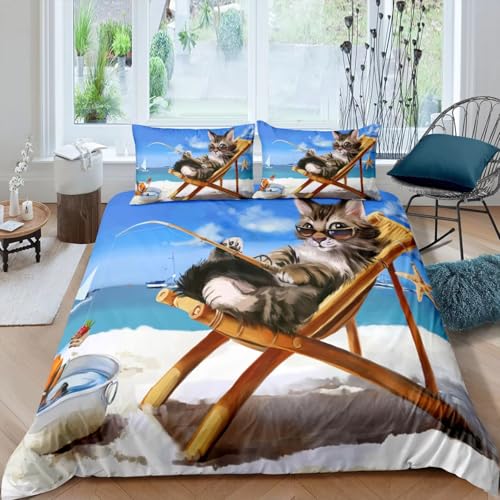 NDXRWDZR Bettwäsche 220x240 SüßE Katze Bettwäsche-Set mit Reißverschluss Schließung für Erwachsene Kinder Weicher Atmungsaktive Mikrofaser Bettbezug + 2 Kopfkissenbezug 80x80 cm von NDXRWDZR