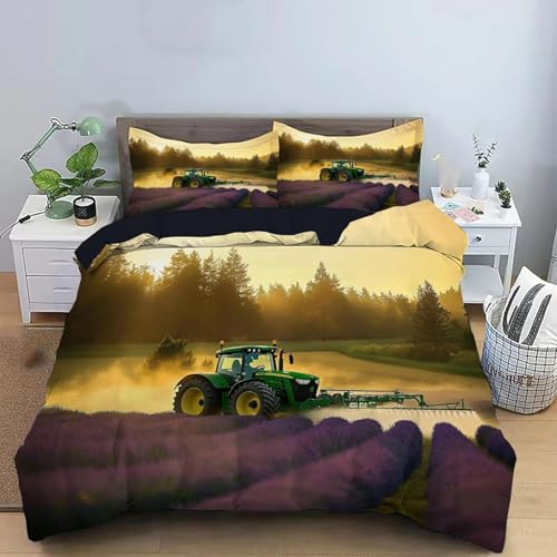 NDXRWDZR Bettwäsche 220x240 Traktor Bettwäsche-Set mit Reißverschluss Schließung für Erwachsene Kinder Weicher Atmungsaktive Mikrofaser Bettbezug + 2 Kopfkissenbezug 80x80 cm von NDXRWDZR