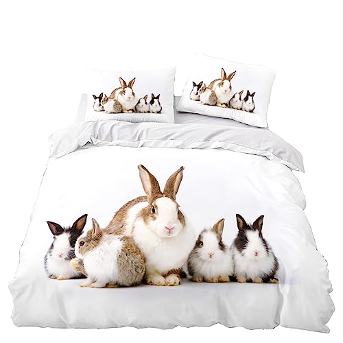 Bettwäsche 220x240 WeißEr Hase Bettwäsche-Set mit Reißverschluss Schließung Bettbezug für Erwachsene Kinder Weicher Atmungsaktive Mikrofaser Bettwäsche + 2 Kopfkissenbezug80x80cm von NDXRWDZR