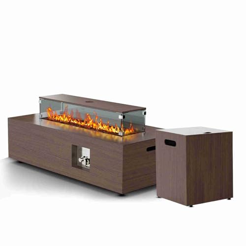 Gas Feuerstelle Tisch mit Glaswindschutz für Terrassengarten Hinterhof Brown von NDiyueAa