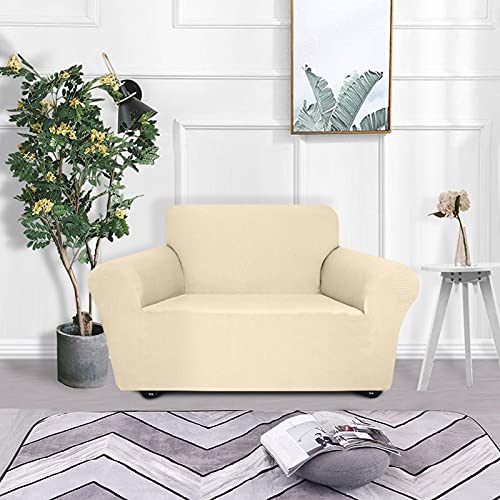 Stretch Anti-Rutsch weicher waschbarer Sofa, grau, 4-Sitzplatz für Wohnzimmer mit Kindern und Haustieren (1 Sitz bei Beige) von NDiyueAa