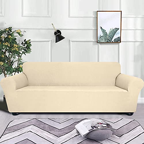 Stretch Anti-Rutsch weicher waschbarer Sofa, grau, 4-Sitzplatz für Wohnzimmer mit Kindern und Haustieren (4 Sitz beige) von NDiyueAa