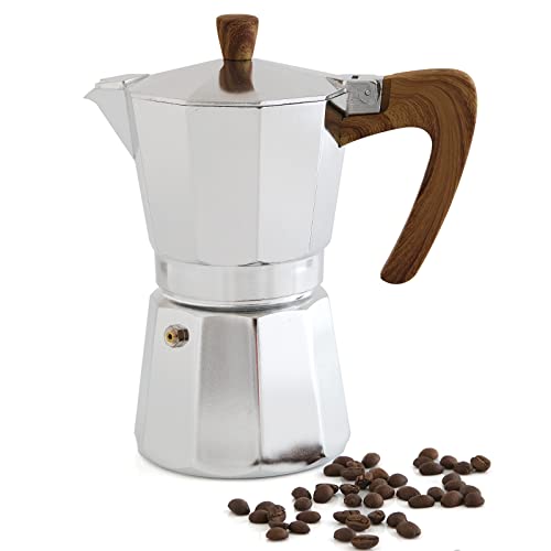 NEALMART Moka Pot Herdplatte Espresso-Kaffeemaschine, 6 Espresso-Tassen Silber, Percolator Kaffeekanne, Italienische Kaffeemaschine Greca Kaffeemaschine für Cappuccino oder Latte, 300ml von NEALMART