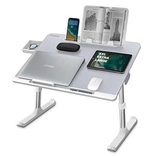 NEARPOW Laptop-Schreibtisch für Bett, XXL, verstellbares Computer-Tablett, Laptop-Ständer für Bett oder Sofa, Buchständer und Schublade, Grau von NEARPOW