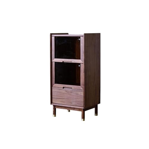 NEBE Weinkühlschrank 50x40x105cm Small Display Cabinet for Home Living Room, Walnut Solid Wood Storage Table, Kitchen Dining Side Furniture Weinregal von NEBE