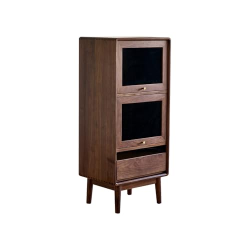 NEBE Weinkühlschrank 52x40x120cm Vitrine aus massivem Walnussholz mit Glastür, Ablagetisch for den Eingangsbereich des Wohnzimmers, Aufbewahrungsmöbel Fernsehschrank Weinregal von NEBE