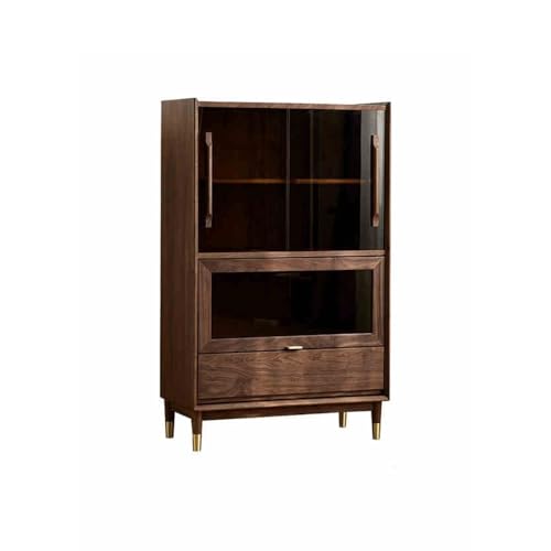 NEBE Weinkühlschrank 80x40x130cm Walnuss Massivholz Moderne Wohnzimmer Home Vitrine, Schlafzimmer Dekoration, Glas Lagerung Möbel Weinregal von NEBE