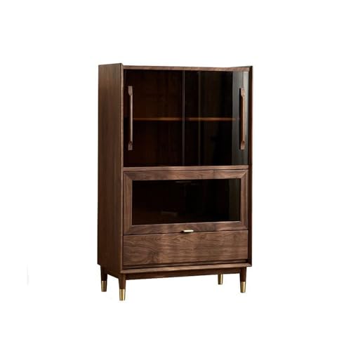 NEBE Weinkühlschrank 80x40x130cm Walnuss Massivholz Vitrine, einfache Wohnmöbel, Glas Küchenaufbewahrungstisch Weinregal von NEBE