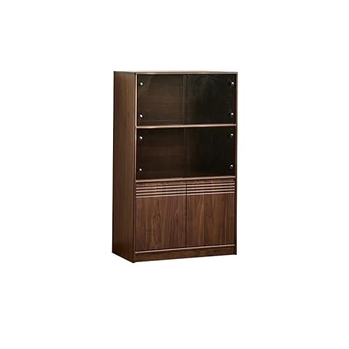 NEBE Weinkühlschrank 80x40x130cm Weinvitrine aus Walnussholz, einfaches Geschirrregal mit Glastür, Aufbewahrungsmöbel geeignet for Wohnzimmer und Küche Weinregal von NEBE