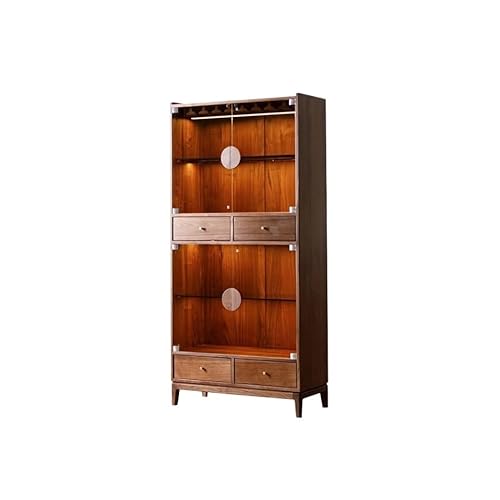 NEBE Weinkühlschrank 90x40x190cm Weinregal aus massivem Walnussholz und Glas, Aufbewahrungsmöbel for das Wohnzimmer, geeignet for Küche Esszimmer Weinregal von NEBE
