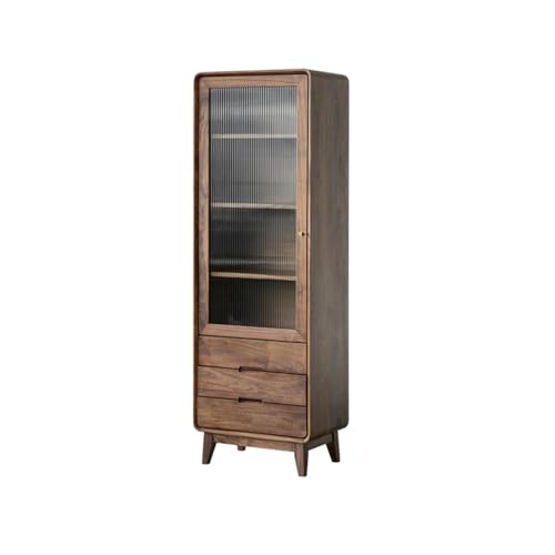 Weinkühlschrank 50x35x180cm Beistellschrank Aus Massivem Walnussholz for Das Wohnzimmer, Aufbewahrungsregal Mit Einer Tür Und Glasregal, Geeignet for Zuhause Kneipe Weinregal von NEBE