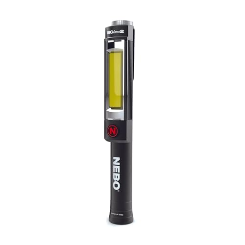 NEBO Big Larry 2 - 500 Lumen Taschenlampe mit COB-Arbeitslicht - Camping Zubehör - Clip und Magnetfuß für freihändiges Leuchten - Tragbare LED-Taschenlampe mit Batterie, dimmbar - Rotlicht von NEBO