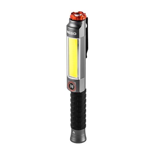 NEBO Big Larry 3 - 600 Lumen LED-Taschenlampe mit COB-Arbeitslicht - Camping Zubehör - Clip und Magnetfuß für freihändiges Leuchten - Batteriebetrieben, dimmbar, Stahlgrau von NEBO