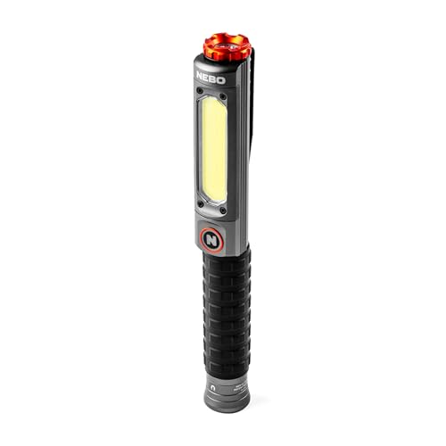 NEBO Big Larry 3 - 600 Lumen LED-Taschenlampe mit COB-Arbeitslicht - Camping Zubehör - Clip und Magnetfuß für freihändiges Leuchten - Batteriebetrieben, dimmbar, Stealth von NEBO