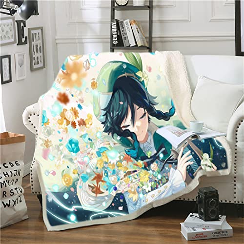 NECEHY Genshin Impact Blanket Game Character Tartaglia Zhongli Mona Keqing Super Soft Flanell Dekorative Decke für Couch, Sofa, Reisen, Schoß,A-1008,150 * 200CM von NECEHY