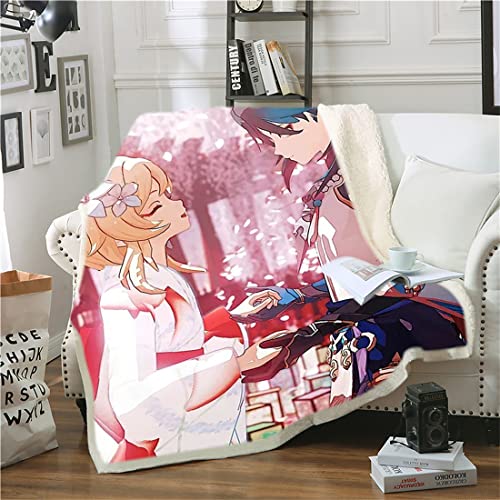 Genshin Impact Blanket Game Character Tartaglia Zhongli Mona Keqing Super Soft Flanell Dekorative Decke für Couch, Sofa, Reisen, Schoß,A-963,150*200CM von NECEHY