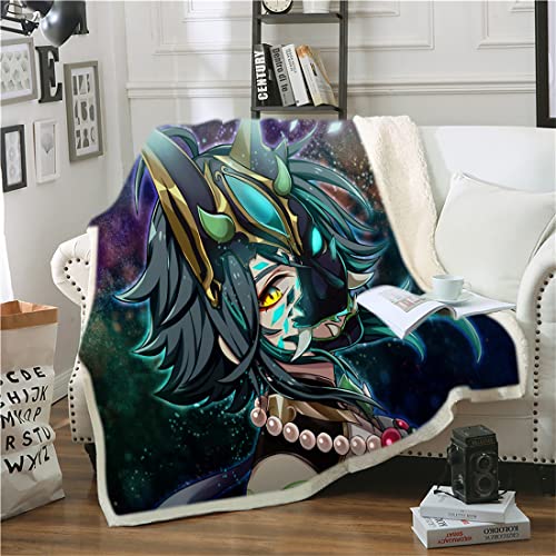 NECEHY Genshin Impact Decke Sofa Kuscheldecke Xiao,Anime-Spiel Charaktere Nickerchen Decke Weicher Flanell Schlafkomfort Quilt Heimtextilien All Seasons für Schlafsofa Couch,A-1027,150 * 200CM von NECEHY