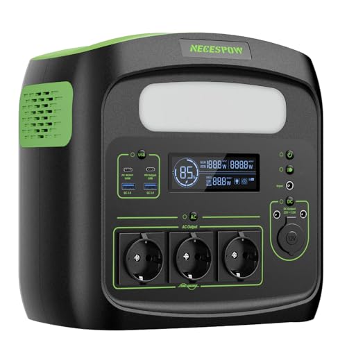NECESPOW Tragbare Powerstation N7576,483.84Wh LiFePO4 Batterie mit 3 x 700W (1400W Spitze) AC Ausgang,Solargenerator Reine Sinuswelle 50Hz für Outdoor Home Use von NECESPOW