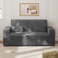 2-Sitzer-Sofa Modernes mit integriertem Stauraum in den Armlehnen–XXL-Rippsamt in Grau,180 cm (Höhe 84 cm)–Maschinenwaschbar von NECHE