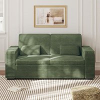 2-Sitzer-Sofa Modernes mit integriertem Stauraum in den Armlehnen–XXL grüner gerippter Samt 180cm (Höhe 84 cm)–Maschinenwaschbar von NECHE