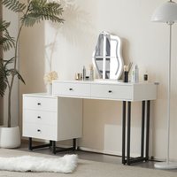 Eleganter Schminktisch mit verstellbarem LED-Spiegel – Ausziehbare Tischplatte – 5 Schubladen – Schwarze Metallbeine – 100 x 40 x 76 cm – Weiß Eleganter Schminktisch mit verstellbarem LED-Spiegel – Ausziehbare Tischplatte – 5 Schubladen – Schwarze Metallbeine – 100 x 40 x 76 cm – Weiß von NECHE
