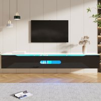 Eleganter TV-Ständer mit Hochglanzoberfläche und 16-farbiger LED-Beleuchtung, Wandmontage, 180 x 35 x 30 cm, Weiß und Schwarz von NECHE