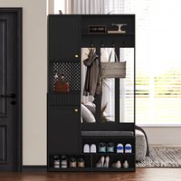 Flurgarderoben-Set mit 4 Haken + Türen + Schubladen, Flurmöbel 100B x 180H x 35T cm - Schwarz von NECHE