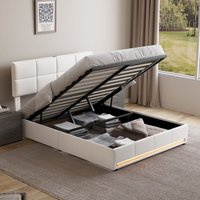 Gepolstertes Doppelbett 160x200 cm, Bettgestell aus beigem Samt, Kopfteil mit USB + Typ-C Ladestation, Stauraum + LED-Beleuchtung Gepolstertes Doppelbett 160x200 cm, Bettgestell aus beigem Samt, Kopfteil mit USB + Typ-C Ladestation, Stauraum + LED-Beleuchtung von NECHE