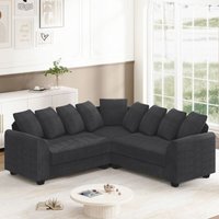 Graues Cord-Ecksofa – Cloud Comfort, mit 9 Kissen – Massivholzrahmen – Neche – 202 x 202 x 74 cm Graues Cord-Ecksofa – Cloud Comfort, mit 9 Kissen – Massivholzrahmen – Neche – 202 x 202 x 74 cm von NECHE