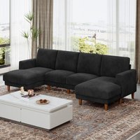Großes 4-Sitzer-Sofa in U-Form, atmungsaktiver Cordstoff mit Armlehne, bequemes Sofa für das Wohnzimmer, 269 x 140 x 86 cm, Schwarz Großes 4-Sitzer-Sofa in U-Form, atmungsaktiver Cordstoff mit Armlehne, bequemes Sofa für das Wohnzimmer, 269 x 140 x 86 cm, Schwarz von NECHE