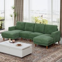 Großes 4-Sitzer-Sofa in U-Form, atmungsaktiver Cordstoff mit Armlehne, grünes, bequemes Sofa für das Wohnzimmer, 269 x 140 x 86 cm Großes 4-Sitzer-Sofa in U-Form, atmungsaktiver Cordstoff mit Armlehne, grünes, bequemes Sofa für das Wohnzimmer, 269 x 140 x 86 cm von NECHE