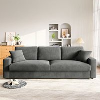 Großes Cordsofa mit 2 Kissen – Grau – 256 x 89 x 88 cm – 3-Sitzer-Sofa in gerader Ausführung von NECHE