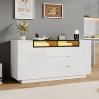Hochglanz-Sideboard 140x40x68 cm mit 2 L-förmigen Türen, Möbel mit LED-Beleuchtung, Kommode mit 3 Schubladen, Weiß und Schwarz Hochglanz-Sideboard 140x40x68 cm mit 2 L-förmigen Türen, Möbel mit LED-Beleuchtung, Kommode mit 3 Schubladen, Weiß und Schwarz von NECHE