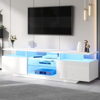 Hochglanz-TV-Schrank 160 x 40 x 45 cm, Wohnzimmermöbel mit LED-Beleuchtung, 2 Türen, 2 Schränke, modernes Weiß Hochglanz-TV-Schrank 160 x 40 x 45 cm, Wohnzimmermöbel mit LED-Beleuchtung, 2 Türen, 2 Schränke, modernes Weiß von NECHE