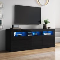 Hochglanz-TV-Ständer 160 x 35 x 60 cm mit LED, 3 offene Fächer, 2 Türen + 2 Schubladen, Smart-App-Steuerung, Schwarz von NECHE