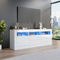 Hochglanz-TV-Ständer 160 x 35 x 60 cm mit LED, 3 offene Fächer, 2 Türen + 2 Schubladen, Smart-App-Steuerung, weiß Hochglanz-TV-Ständer 160 x 35 x 60 cm mit LED, 3 offene Fächer, 2 Türen + 2 Schubladen, Smart-App-Steuerung, weiß von NECHE
