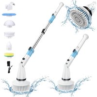 Kabellose elektrische rotierende Reinigungsbürste, 450 U/min mit 5 austauschbaren Bürsten, ausziehbarer Griff 69 bis 119 cm, Blau und Weiß, TASVAC EB5 von NECHE